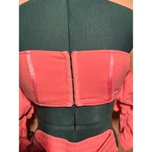 Gsuwoo Pink Matching Set Strapless Tube Top Ruched Pants Lounge Glam